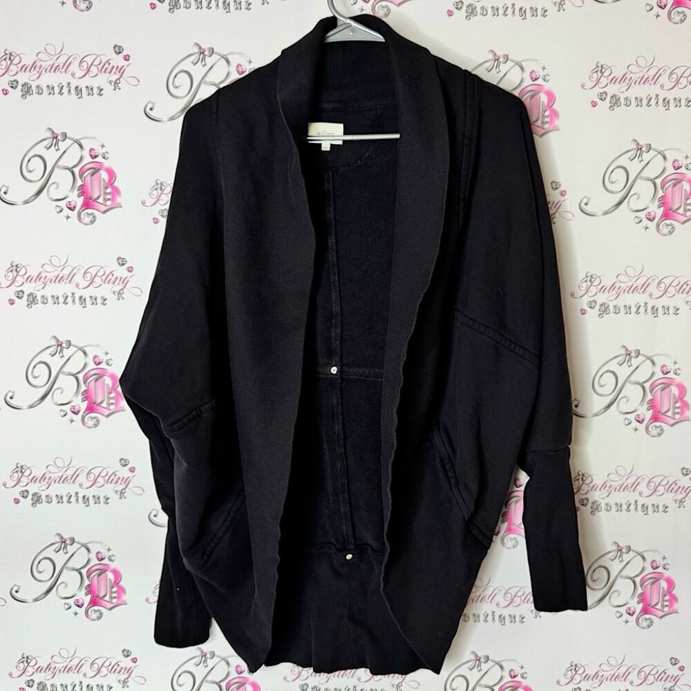 Wilfred Black Cardigan Sweater with Ribbed Details open front studs studded